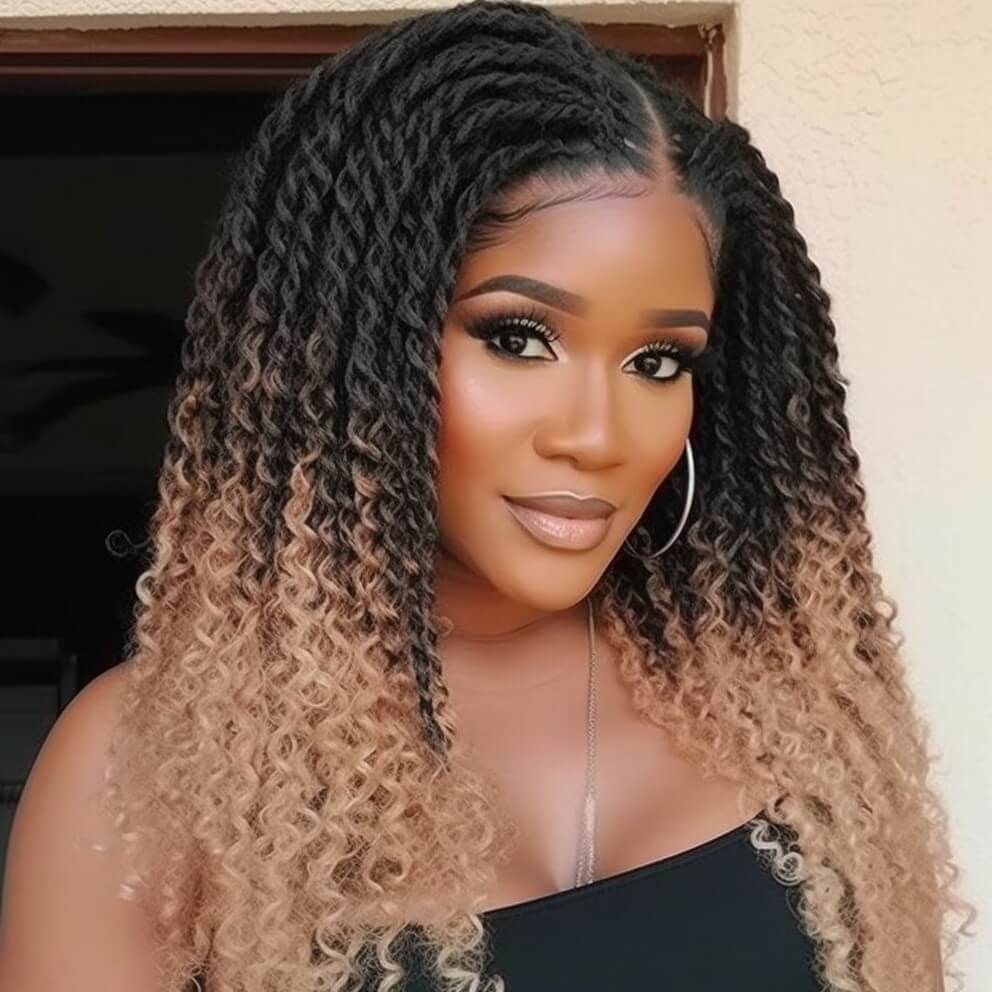 Woman with colored tree braids hairstyles